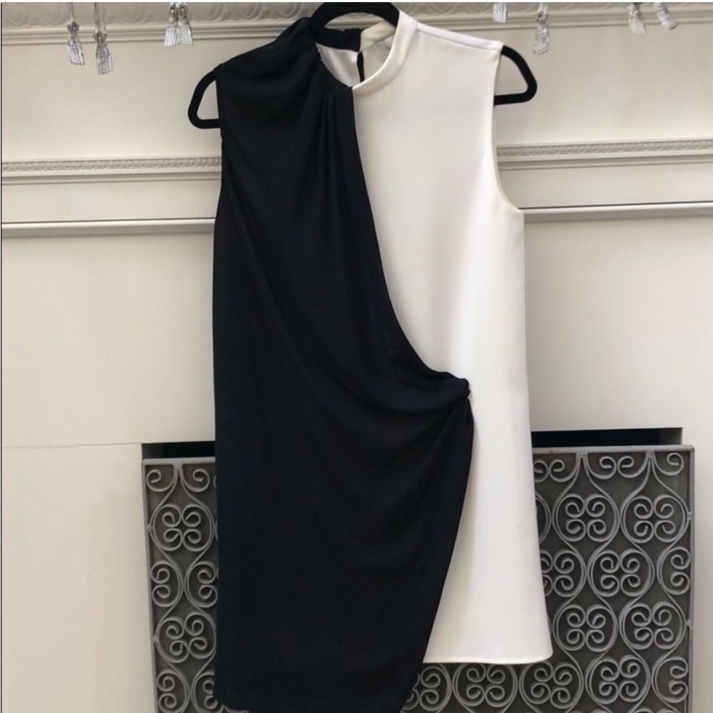 ALC black and white dress with retro details and drape